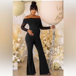 Club L London COUNT DOWN BLACK MATERNITY MESH BARDOT JUMPSUIT size 12